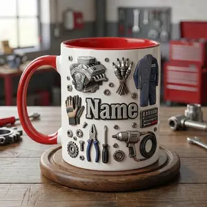 Personalized Auto Mechanic Mug 2D Printed 3D Effect Faux 3D Coffee Cup, Custom Name Gift for Mechanic Technician Car Lover, Premium Ceramic Mug for Automotive Professionals, Birthday Appreciation Gift Idea for Him Friend Coworker
