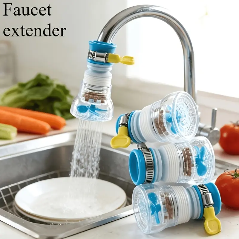 5pcs ABS Plastic Tap Adapter Set for Household Users - 1 Adjustable Rotatable Extendable Tap Adapter, 1 Fixing Holder, 3 Drill-Free Hooks - Extend Water Flow, Flexible Easy-Install Durable Indoor Kitchen/Bath Sprayer Attachment