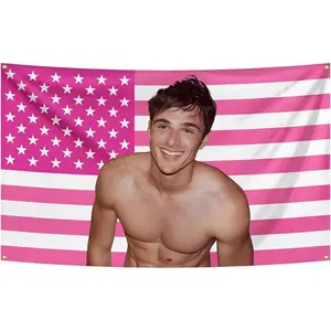Jacob Elordi Pink American Flag Tapestry 3x5 FT - Polyester Euphoria Fan Art Wall Hanging for Bedroom Decor, Viral TV Show Aesthetic Banner