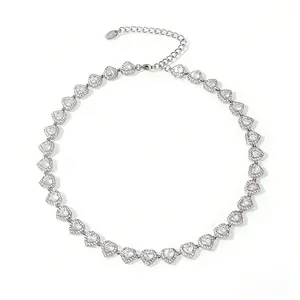 Heart Shaped Colorful Rhinestone Necklace for Women, Elegant Party & Daily Wear Fashion Jewelry, Trendy Chic Accessories & Romantic Gifts for Girlfriend & Her