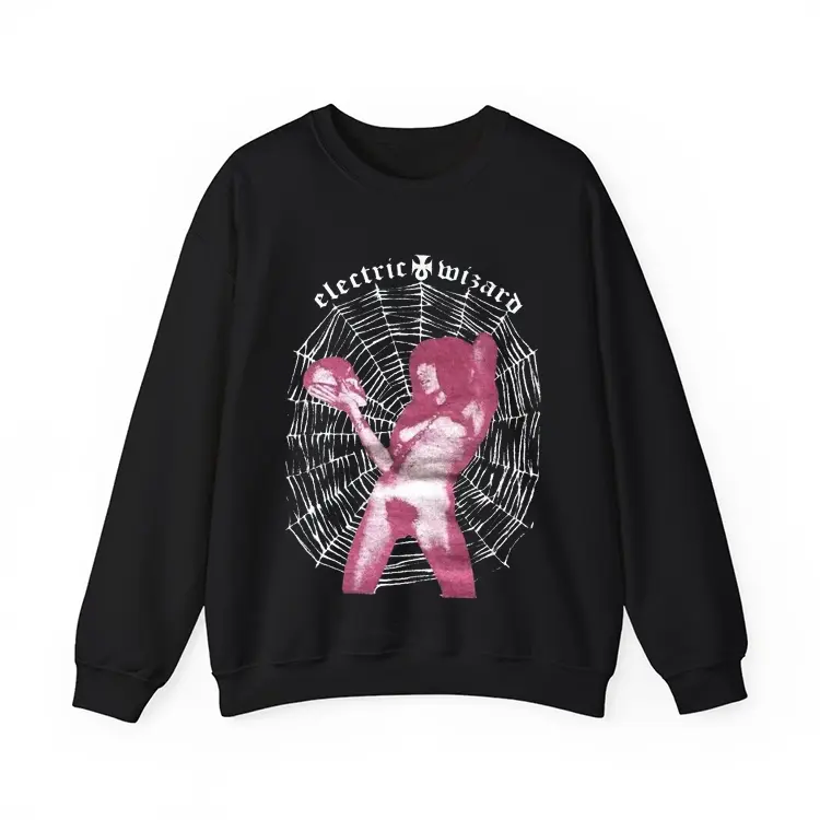 Vintage Electric Wizard Band Tour Concert Black T-shirt Casual Cotton Fabric Shirt Men's Sweatshirt