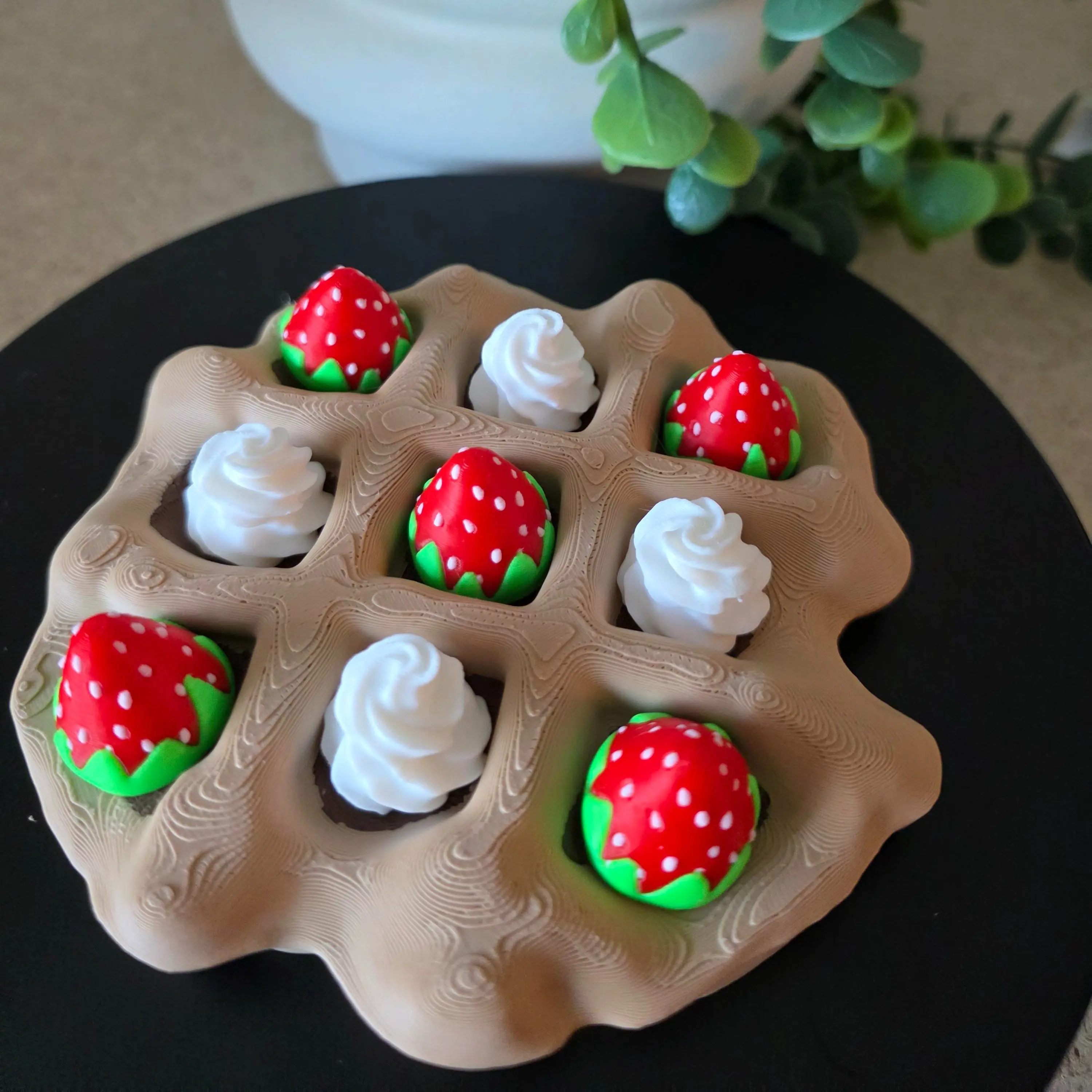 3D Printed Tic-Tac-Toe Party Game - Strawberry Accent, Whipped Cream Detail, Fun Twist for Game Enthusiasts (3D Printing Supplies for Office & Party Use)