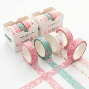 5 Rolls Washi Tape Set Creative Basic Skinny Decorative Tapes for Arts, DIY Crafts, Journals, Planners, Scrapbooking, Wrapping (Sakura)