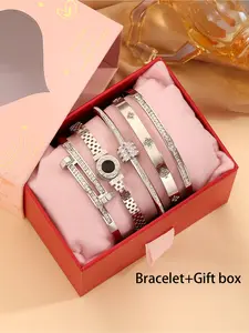5-piece elegant and luxurious 304 stainless steel Romantic Bracelet Set with gift box, suitable for both women and men, high-quality and fashionable items