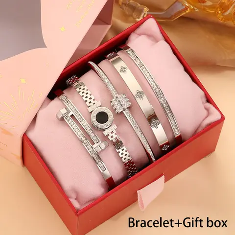 Mother's Day 5-piece elegant and luxurious 304 stainless steel Romantic Bracelet Combination Set with gift box, suitable for both women and men, high-quality and fashionable items, Elegant jewelry bracelet Bracelets Set