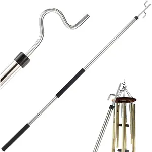 32 to 80In Stainless Steel Clothes Hook Pole with 2 Hooks Long Handle for Closet Truck Cargo, for Hanging Birdfeeder Wind Chime Home Outdoor Decorations Black