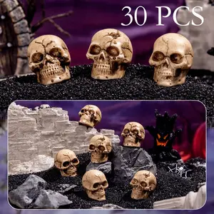 30pcs 0.82in Skull Decoration, Miniature Skull Statues, Spooky, Halloween Theme Resin Skull Decoration, Garden Accessories Flower Pot Decoration, Suitable for Decorating Holiday Dining Tables, Party Tables Vase Fillers