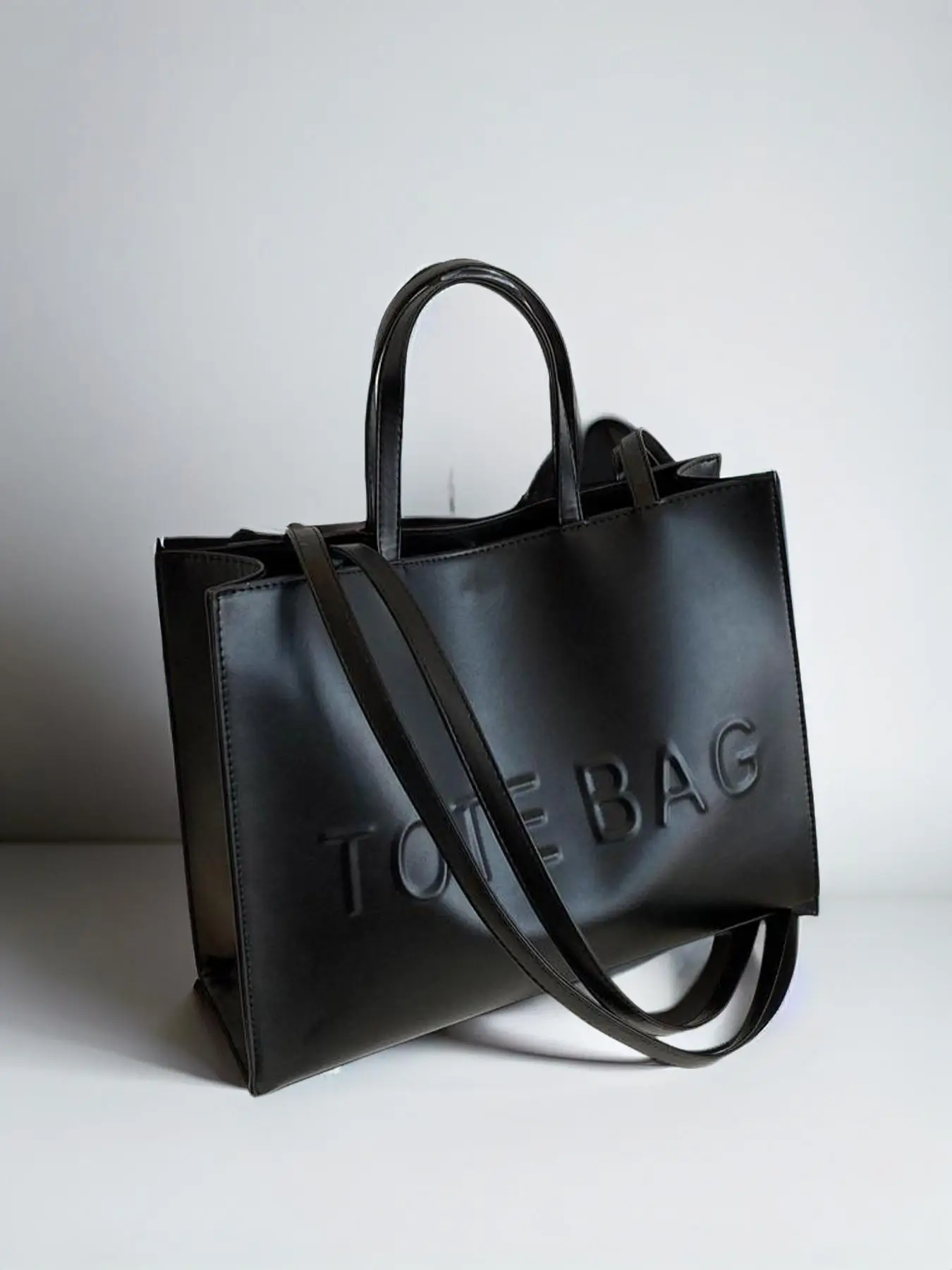 Fashion Letter Pattern Tote Bag As Gift, Fall Simple Plain Pu Leather Zipper Shoulder Bag for Women Back To School, Work Bags, Large Capacity Handbag