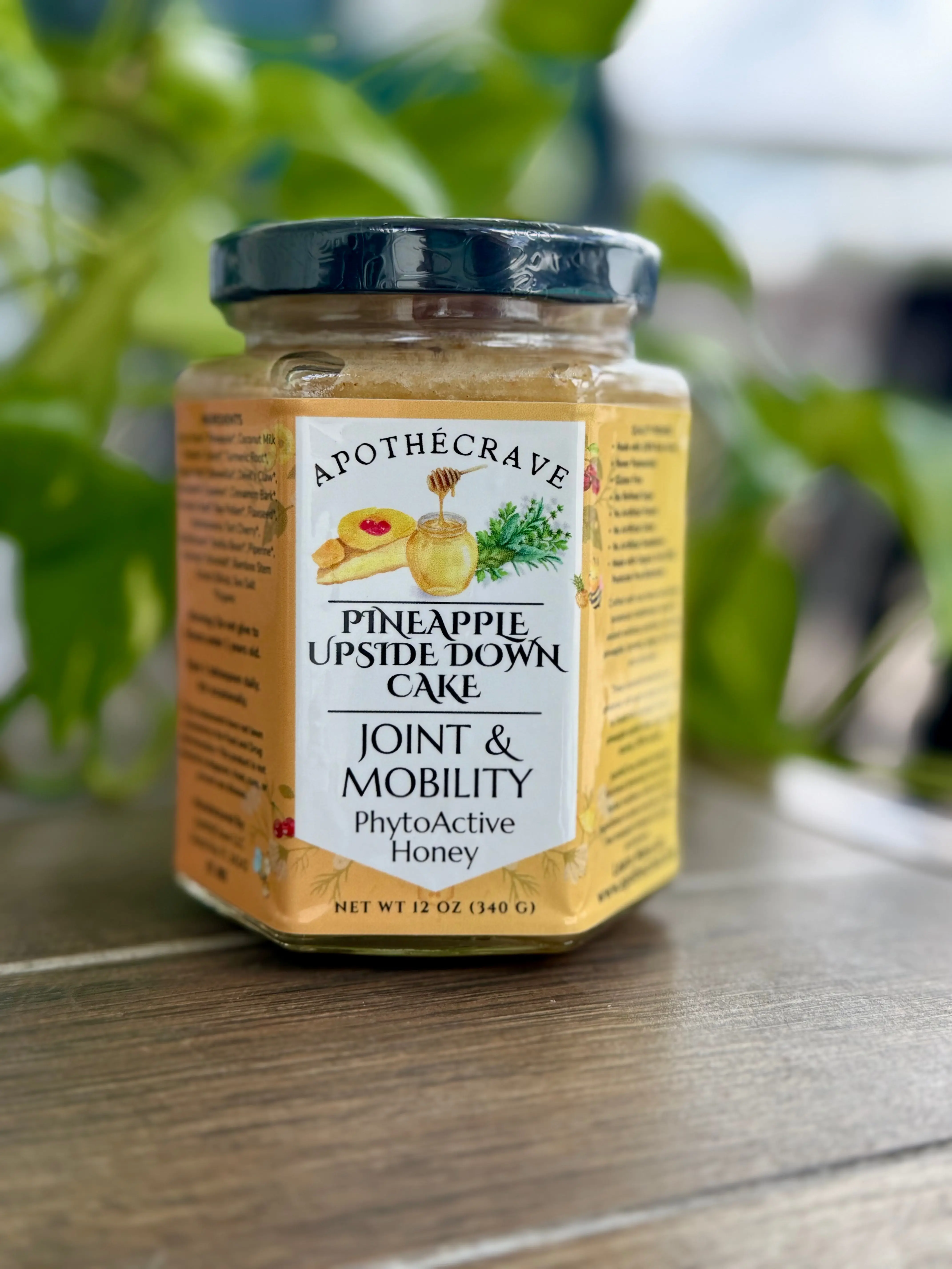 ApotheCrave Ginger-Sweet Raw Honey Mix - Pineapple Upside-Down Cake-Inspired Flavor, Coconut Collagen, Antioxidant-Rich Botanical Blend for Joint Support
