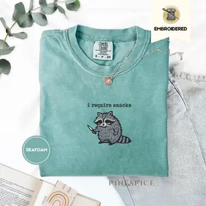 Comfort Colors I Require Snacks Embroidered Raccoon Tee – Funny  Shirt, Goblincore Animal Lover Gift, Cozy Snack Gremlin Tee
