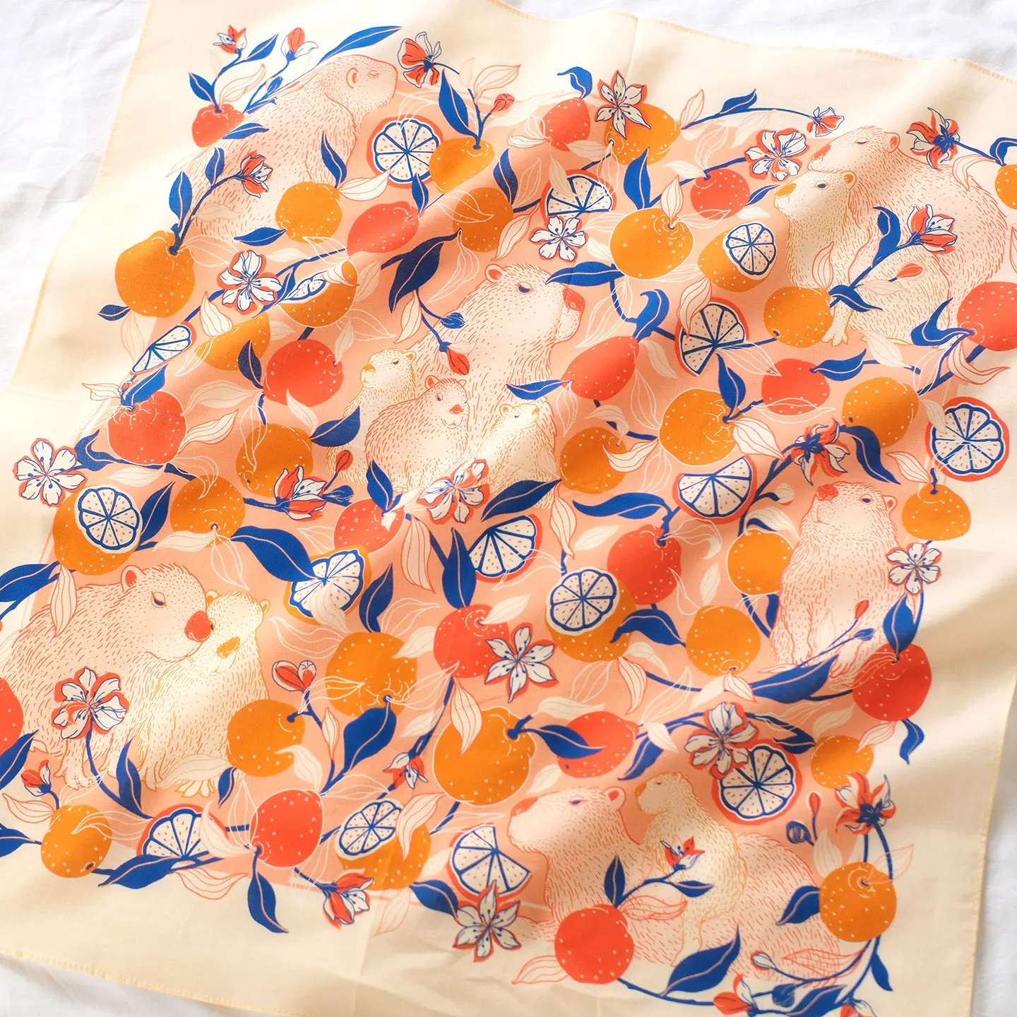 Capybara Yuzu Art Bandana Scarf (Pink-Orange)