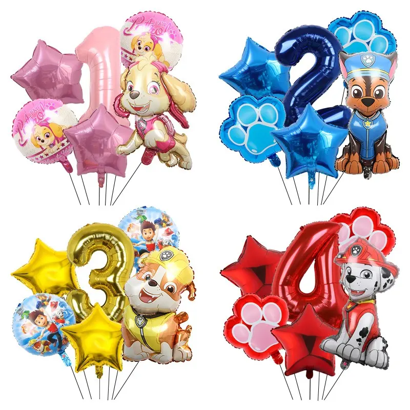 Archie Cartoon Dog Barking Patrol Numbered Aluminium Film Balloon Set with Pump, Standing Balloon Garland, Blue Animal-Themed Decor for 1-9Y Baby Milestones, Photo-Ready Home & Festive Party Supplies, Happy Birthday