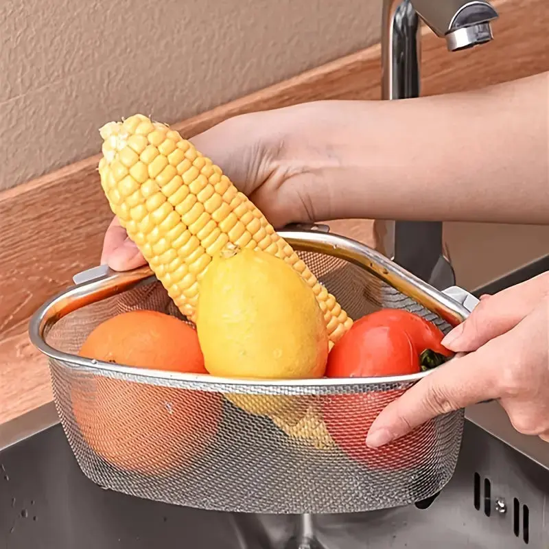 Compact Triangle Shape Stainless Steel Sink Strainer Basket, 1-Piece Kitchen Sieve