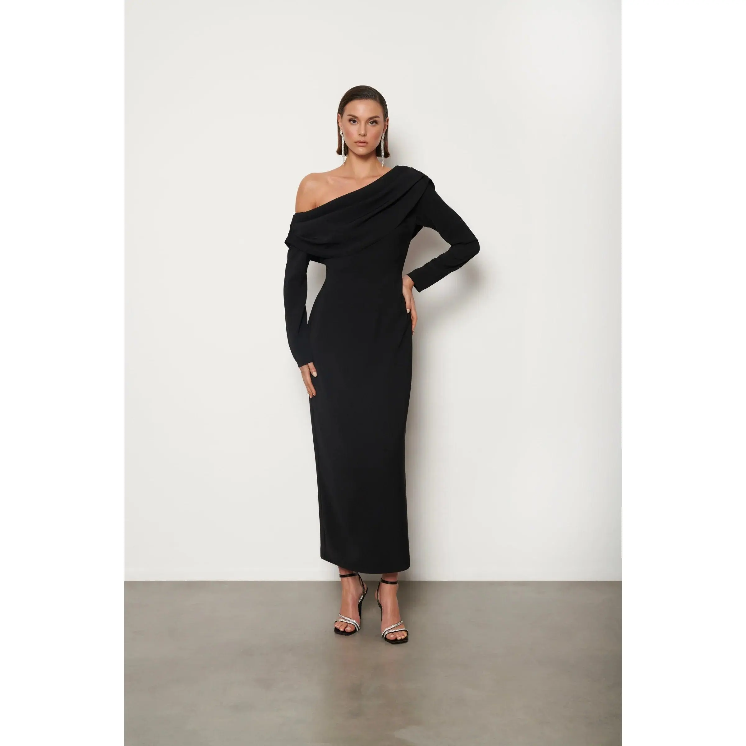 Serena Asymmetric Drape Column Dress
