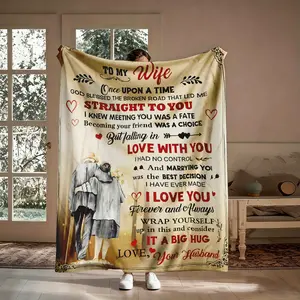 Love Letter Flannel Throw Blanket, Vintage Hand-Drawn Couple Illustration, Soft Cozy Warm, Gift for Wife Her, Valentine's Anniversary Birthday Christmas, Aesthetic Sentimental Embrace