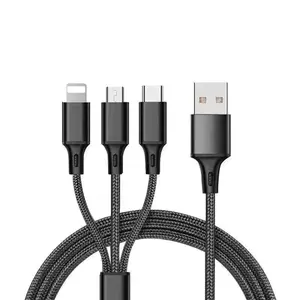 Multifunctional USB Charging Cable 3a, Nylon Braided, 3-In-1 Fast Charge Connector, Type C/micro USB Adapter, for Tablets, Phones, Samsung Galaxy Series