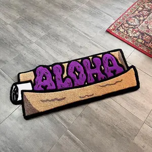Hip-Hop Style Letter Pattern Rug, Fun Cartoon Cigarette Tip Mat, Vintage Street Style, Easy Care Durable Fabric, Living Room Bedroom Hallway