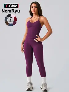 Women's Sporty Two-Piece Set, Neckline Design Fixed Secure Shoulder Support, Adjustable Fit & Comfortable Stretch Fabric, Summer Sportswear, Sportswear Set, Sports Clothing Set
