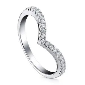 BERRICLE Sterling Silver Wishbone Rings Stackable Curved Eternity Band Ring for Women, Round Cut Cubic Zirconia CZ