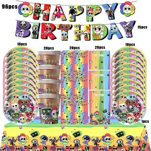 Dandys World Birthday Party Decoration Balloon Cake Topper Plate Banner Backdrop Cups Napkins Horror for Kids Party Favors Suppl