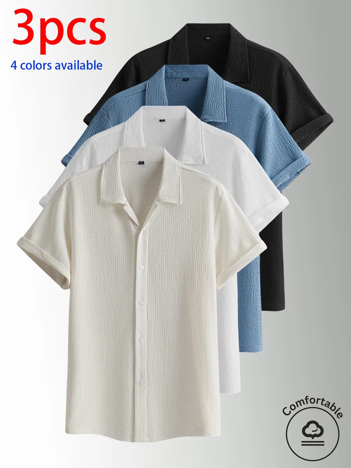 2-pack men’s short-sleeve shirts, men’s textured shirts, casual classic cardigan-style clothing, summer 2026 casual tops, National Day apparel, button-up shirts, suitable for men’s everyday commuting and outdoor travel.