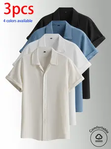 2-pack men’s short-sleeve shirts, men’s textured shirts, casual classic cardigan-style clothing, summer 2026 casual tops, National Day apparel, button-up shirts, suitable for men’s everyday commuting and outdoor travel.