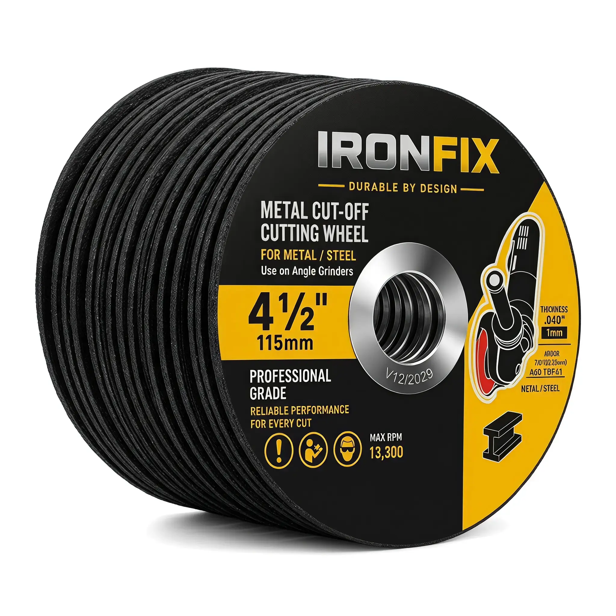 IRONFIX 4 1/2 Cut Off Wheel Angle Grinder Cutting Disc for Metal & Stainless Steel, Max 13,300 RPM, 0.045" Thin Grinding Wheel,10 Pack