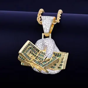 [ICE HUE]18K Gold Vacuum Plated Copper with 5A+ Sri Lanka Zircon Holding US Dollars Pendant with Necklace Miami Italy Mexico & Micro Inspired for Women & Men Luxury Jewelry,Daily Wear,Casual Fashion,Gift Idea,,Classic,Hip Hop,Simple,Sporty Style