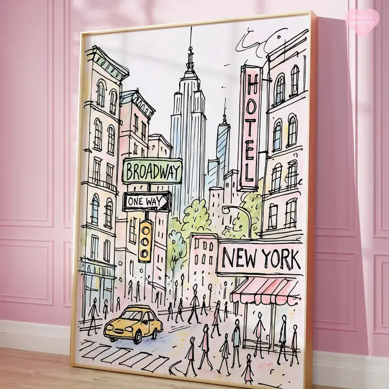Poster New York City Art Print , New York , Feminine Wall Art, Girly Preppy Print, Aesthetic Wall Print, Pink Wall Art, New York Gift (unframed)