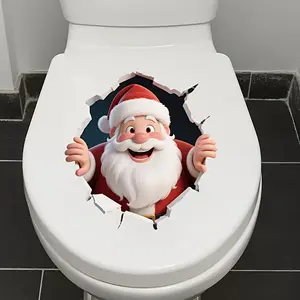 Christmas Santa Claus Toilet Lid Decal - 3D Self-Adhesive PVC Bathroom Sticker, 11.81x11.81 Inch, Reusable Cartoon Design with Festive Holiday Theme, Perfect for Christmas & Holiday Decor, Bathroom Decoration | Playful Design | Easy Application, Christma