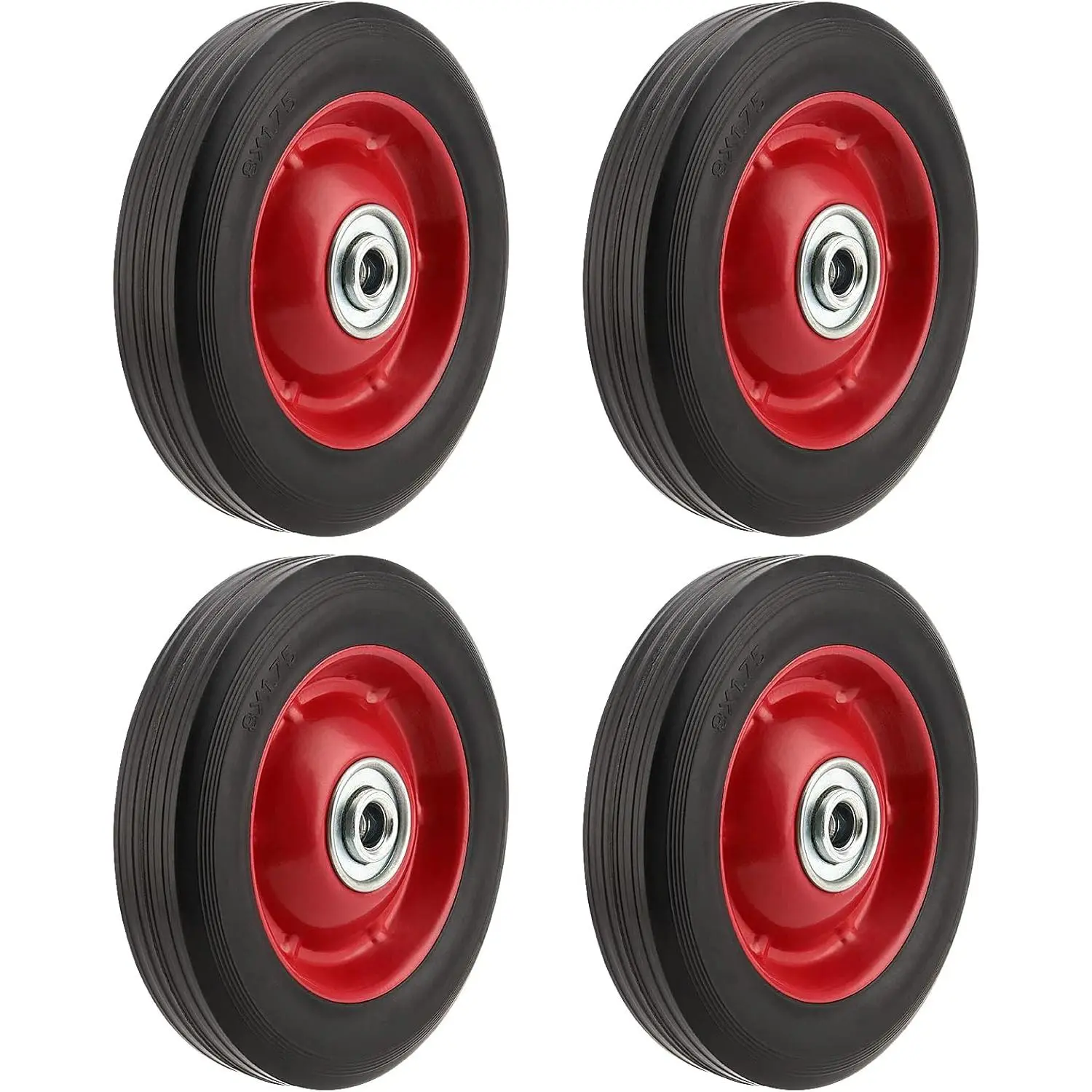 4 count 8 Inch Solid Rubber Tire, Flat Free Solid Rubber Wheels, Hand  Replacement Wheels, 1/2-Inch Axle Hole, 220 lbs Max Load-Bearing Capacity