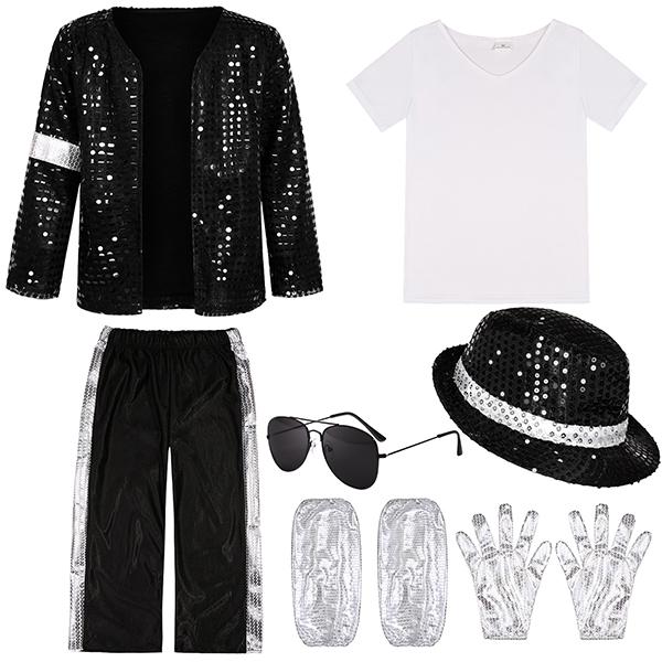 Boys' 80s-90s Pop Dance Costume Full Set - Polyester Sequins Criss Cross Striped T-Shirt & Pants, Sunglasses Included, Costumes with Accessories for Halloween, Cosplay Gear, 4-5/13-14Y Halloween Aesthetic Outfit Boys' 80s-90s Pop Dance Costume Full Set - Polyester Sequins Criss Cross Striped T-Shirt & Pants, Sunglasses Included, Costumes with Accessories for Halloween, Cosplay Gear, 4-5/13-14Y Halloween Aesthetic Outfit