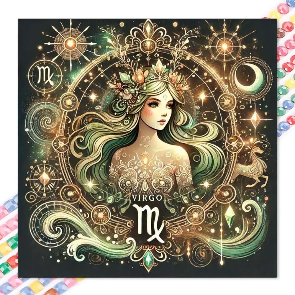 1pcs 5D DIY diamond painting set, 5D diamond art set, DIY decoration, constellation pattern, flowers, green hair diamond painting set full drill DIY, mosaic, diamond art, DIY home decor, Wall Art Painting, Crafts, suitable for Halloween and Christmas