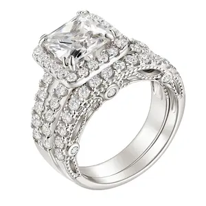 3CT Sterling Silver Princess Cut CZ Engagement Ring Set Moissanite Wedding Band Bridal Ring Set queen ring summervibes