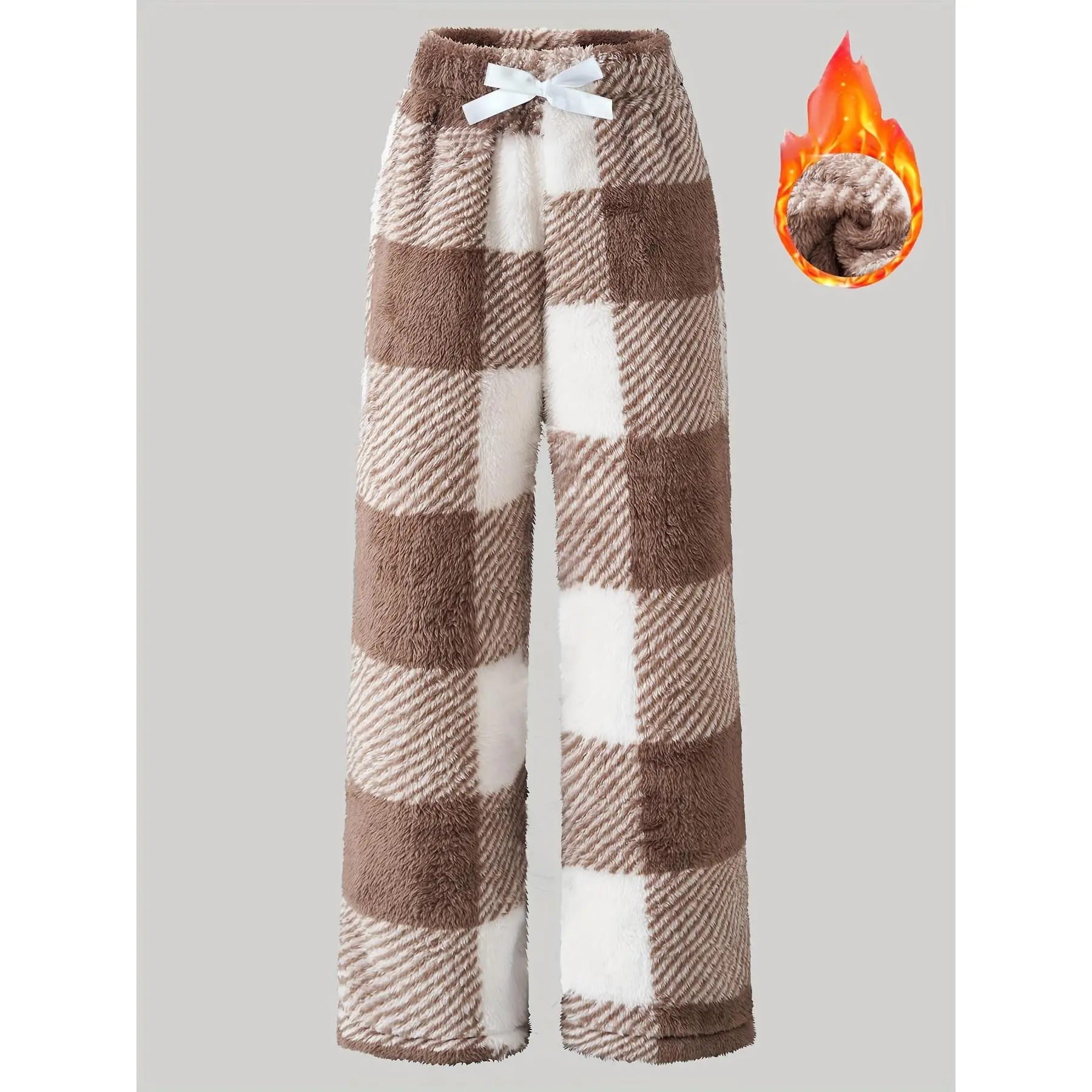 [Christmas Plush Pants] Christmas Plush Plaid Girls' Warm Pants | 130-170cm Elastic Waist, Soft Comfortable Versatile Daily Autumn Winter Outdoor Fashion