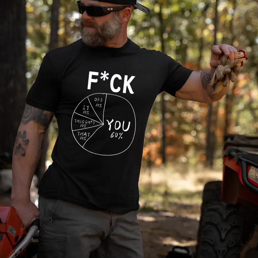 F*ck You 60 Percent Pie Chart Graphic T-Shirt, Sweatshirt and Hoodie – Funny Sarcastic Offensive Humor Design – Bold Gift for Coworkers, Friends and People with Zero Patience