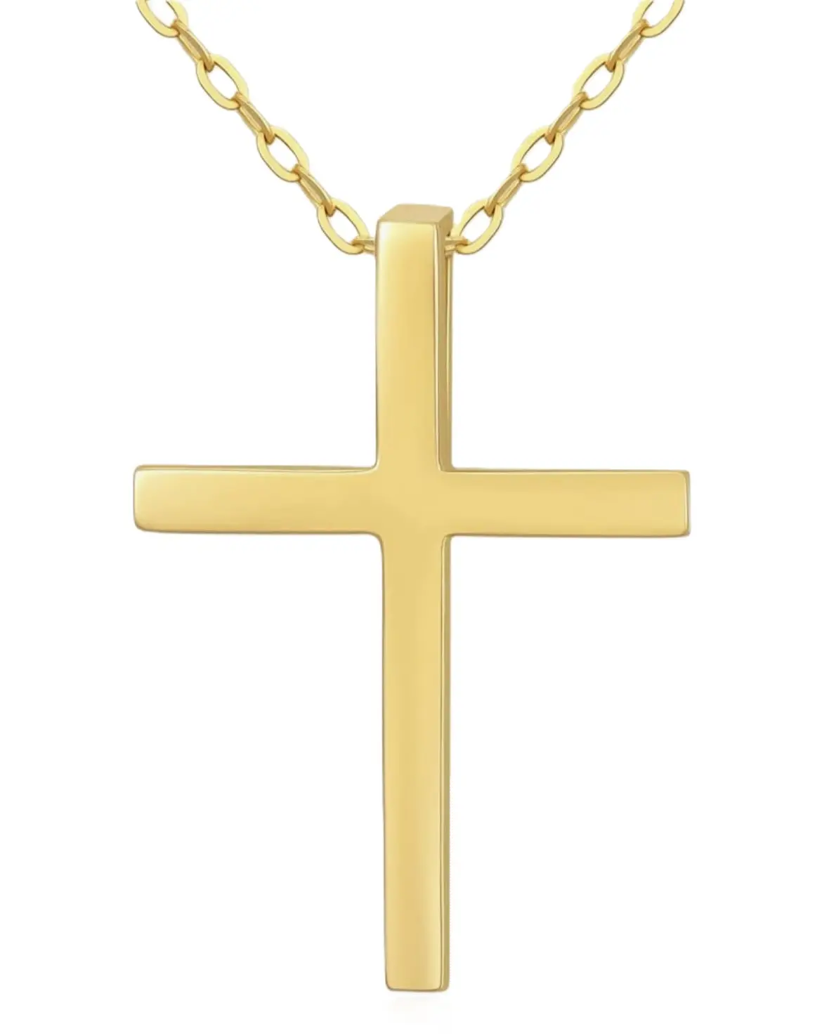 18K Karat Yellow Gold Plated Classic Christian Cross Pendant Necklace with 18 Inch Chain - Elegant Gold Cross Necklace for Women, Nickel Free, Hypoallergenic, Waterproof
