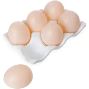 Ceramic 6 Cups Egg Tray - Half Dozen Porcelain Egg Holder Container Keeper Storage Organizer Decorative Serving Dish Plate for Refrigerator Fridge Countertop Display Kitchen Home (White)