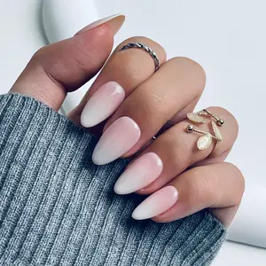 [Whisper] Short Almond Handmade Press on Nails, Fake Nails with Nail tool kit with Jelly Stickers, Reusable, Durable