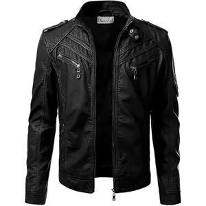 Men's Black Genuine Lambskin Leather Biker Jacket VINTAGE REAL MOTORCYCLE JACKETS FOR MEN