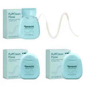 PuffClean Expanding Dental Floss, Natural Beeswax Coating — Expands When Wet, Smooth Glide, Gentle on Gums, Mint + Xylitol Freshness, 3-Pack (55 yd Each)