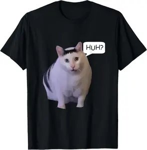 Casual Cotton shortsleeve tees Huh Cat Meme T-Shirt
