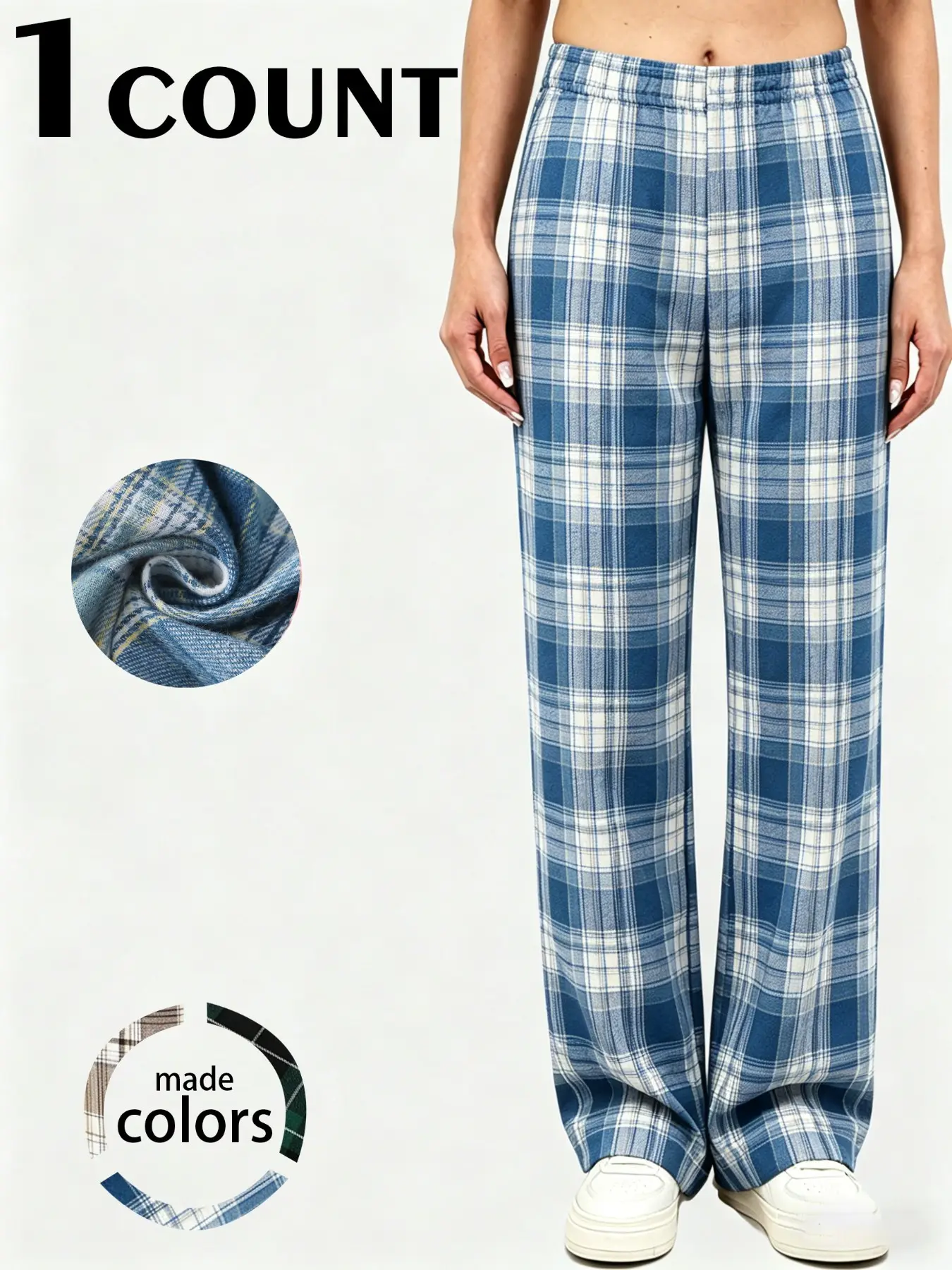 American Vintage Plaid Wide Leg Pants, Preppy Style, Casual, Loose Fit, Elastic Waist, All Seasons, Perfect for College Look, Bottom