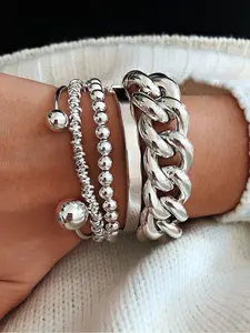 5-Piece Fashion Chain Style Open Cuff Bracelet Set for Women, Stackable Bracelet, Stacking Bracelet, Trendy Stack Bangle, Ideal for Holiday Gifts, Perfect for Dates and Parties