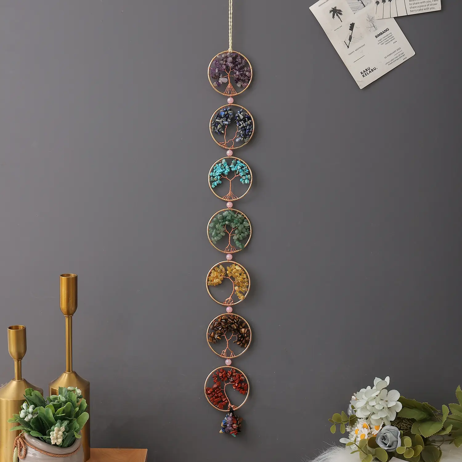 Tree of Life 7 Chakra Crystal Wall Hanging, Ideal Meditation and Home Decor, Perfect Christmas Gift for Female Enthusiasts, Home Decorative Ornament, Hanging Room Decor