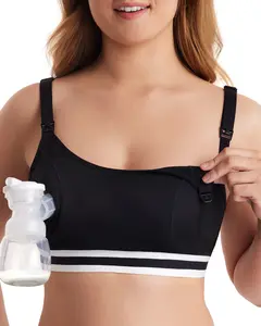 Momcozy Pumping Bra Hands Free, HF049 Upgraded Breast Pump Bra with Widened Band, Pumping Nursing Bra in One, Adjustable Straps