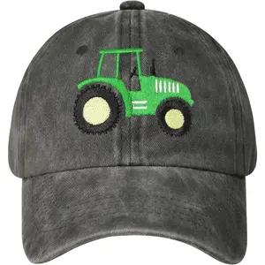 Embroidered Farm Tractor Hats for Boys Girls