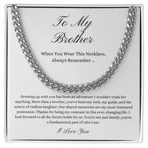 To my Brother Necklace Gift Box, Cuban Link Chain Necklace with Message Card, Dainty Chain Necklace, Brother Birthday Gift, Necklace for Him Gold Pendant