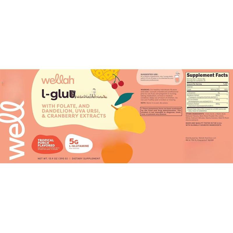 L-Glutamine Powder Tropical Punch (50 Servings) - 5g L-Glutamine Per Serving, Sweetened with Stevia