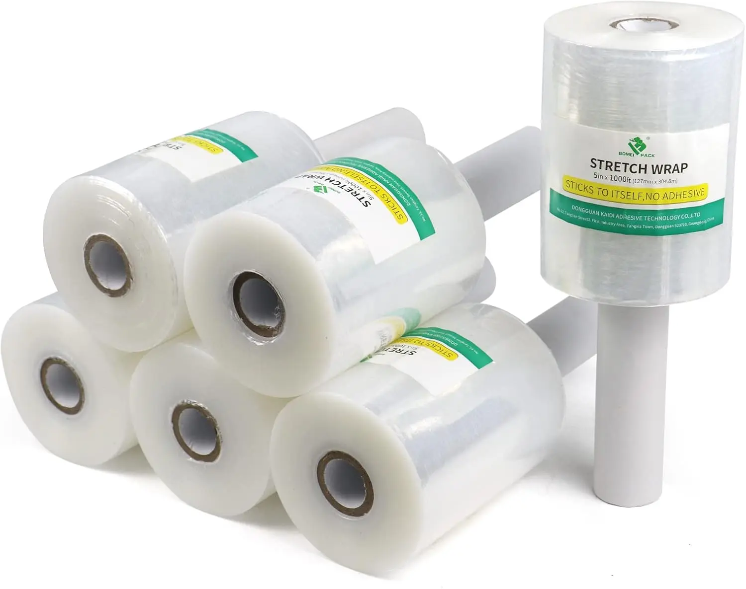 6  Industrial Clear Mini Stretch Wrap Roll with Handle, 5" x 1000Feet 80 Gauge for Heavy Duty, Durable Self-Adhering Plastic Wrap for ing, Moving